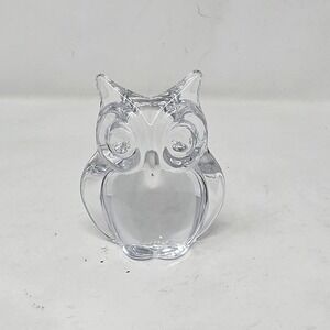Vtg Daum France signed crystal owl head paperweight art glass figurine bird